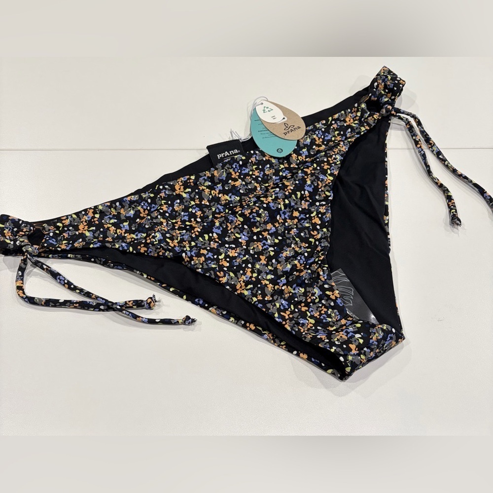 prAna Women's XL La Plata Bikini Bottoms - UPF 50+ Black Pattern NWT
